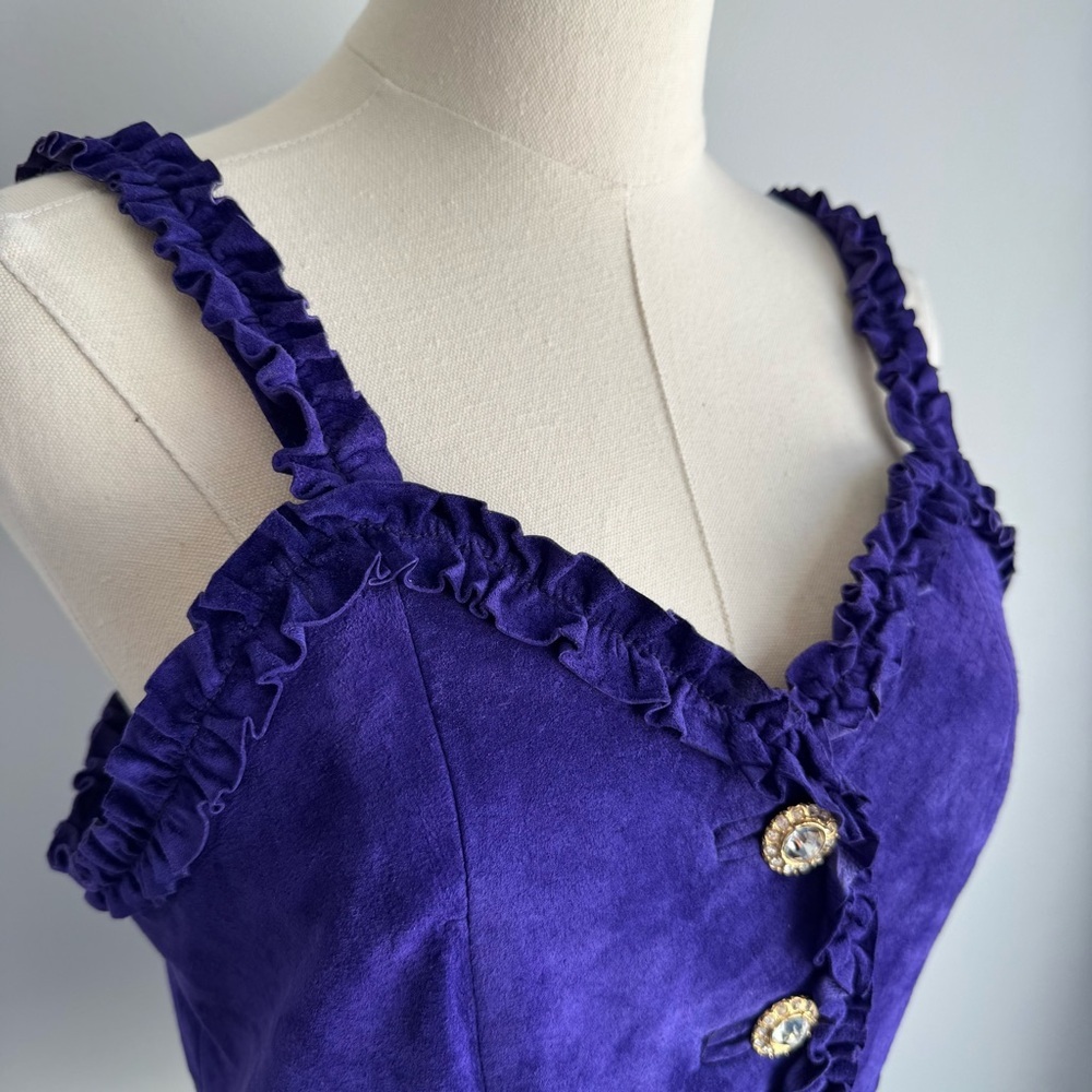 Vintage Danier Purple Suede Corset Top Sz Small Bustier Ruffle Trim Leather Sexy - Picture 3 of 16